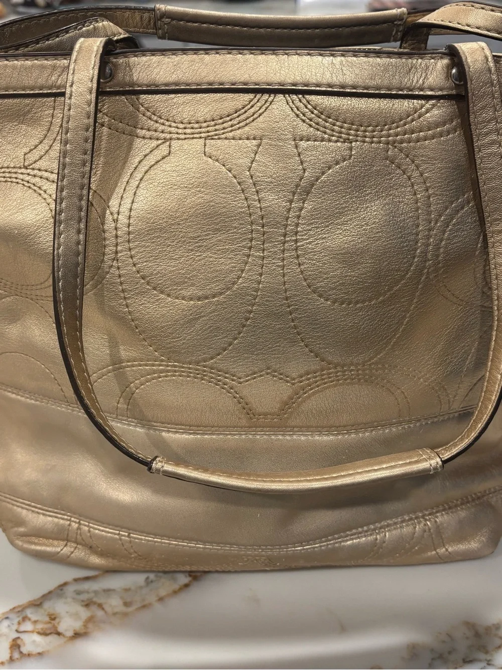 COACH Metallic Gold Leather Signature Tote